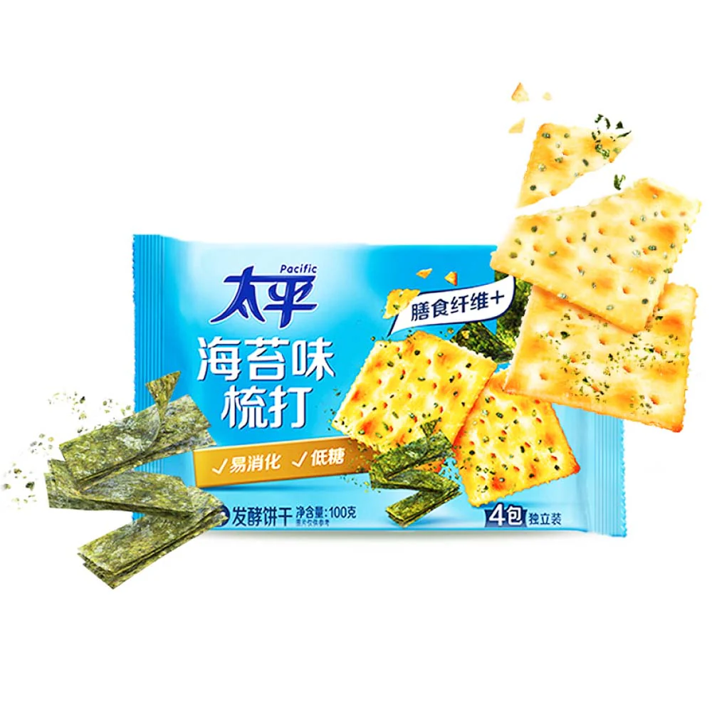 Taiping Seaweed Flavour Soda Biscuits - 4 Packs, 100g - Image 2