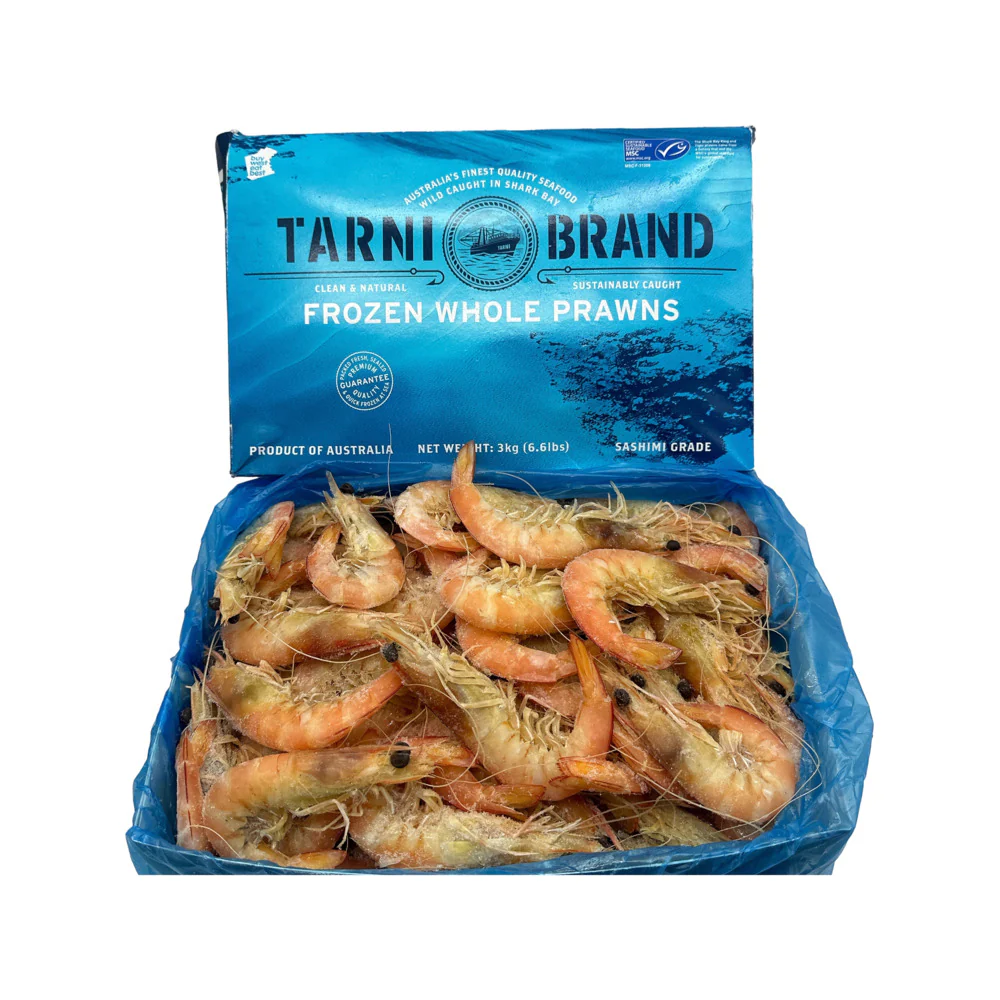 Tarni Brand Frozen Sashimi Grade Cooked Whole Prawns U20 - 3kg Carton