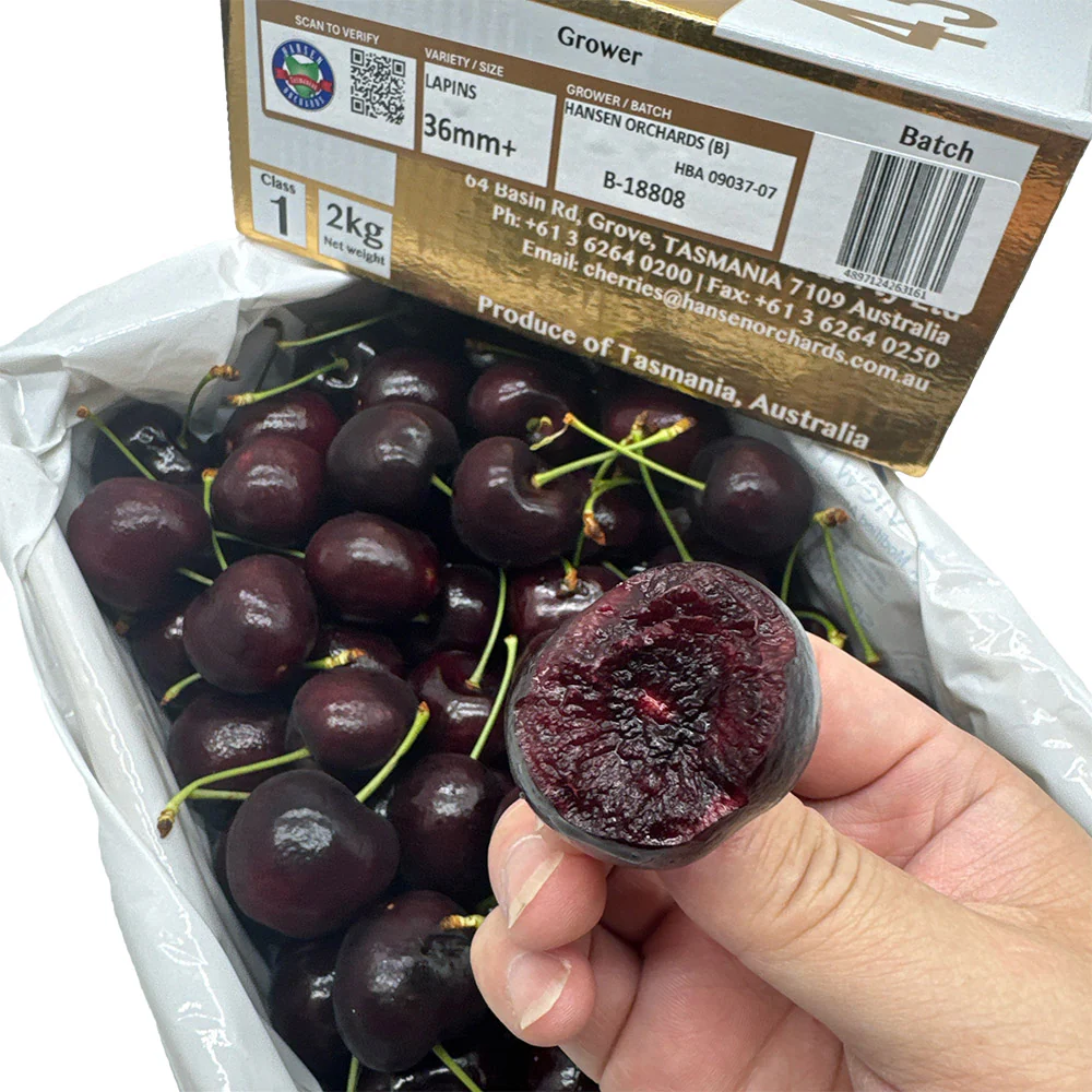 Tasmanian Hansen Lapin Cherries Gift Box 36mm+ - 2kg - Image 2