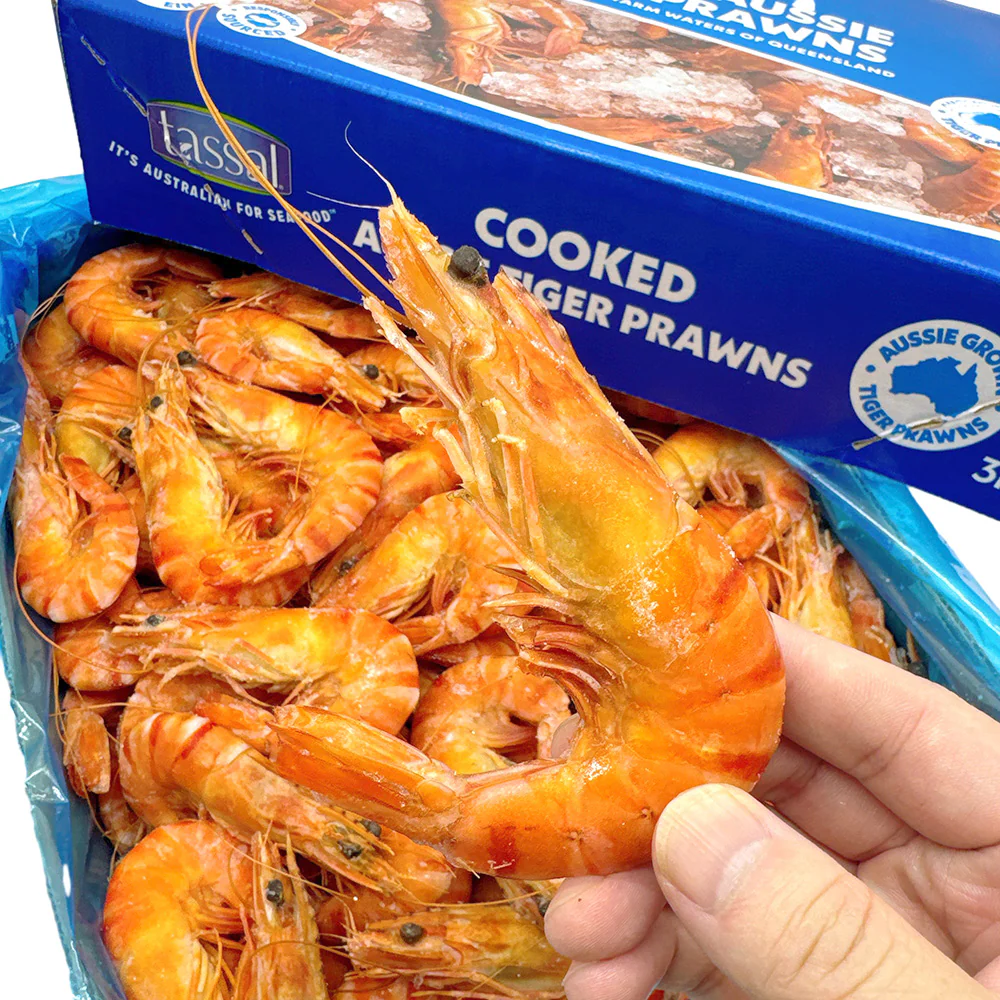 Tassal Frozen Cooked Australian Black Tiger Prawns Large Size 16/20 - 3kg - Image 3
