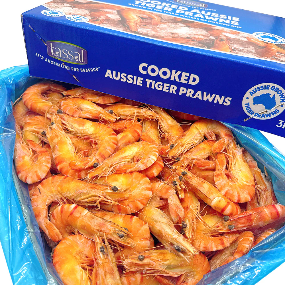 Tassal Frozen Cooked Australian Black Tiger Prawns Large Size 16/20 - 3kg - Image 4