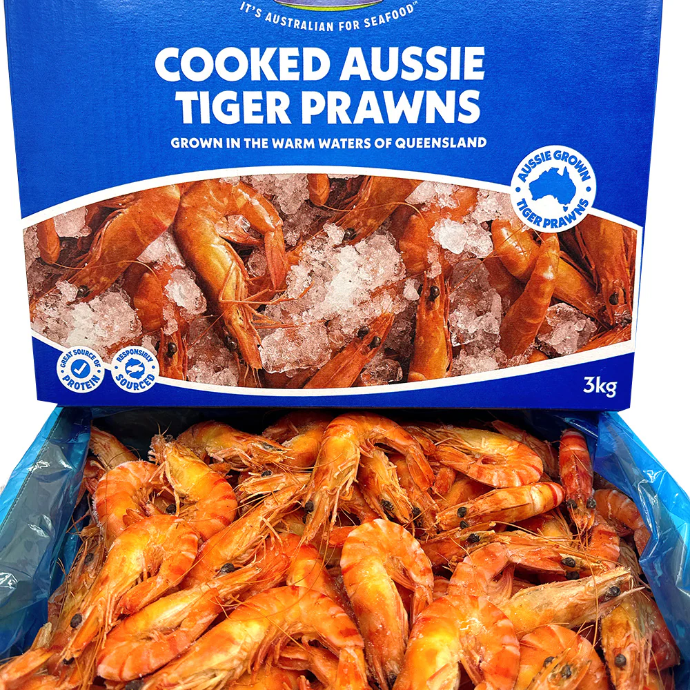 Tassal Frozen Cooked Australian Black Tiger Prawns Large Size 16/20 - 3kg - Image 5