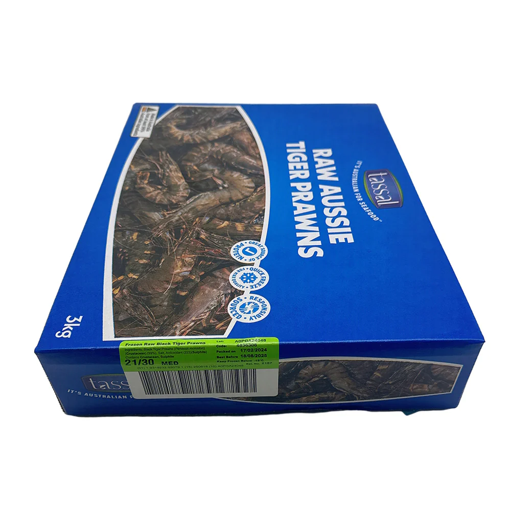 Tassal Frozen Raw Black Tiger Prawns M Size 21/30 - 3kg - Image 6