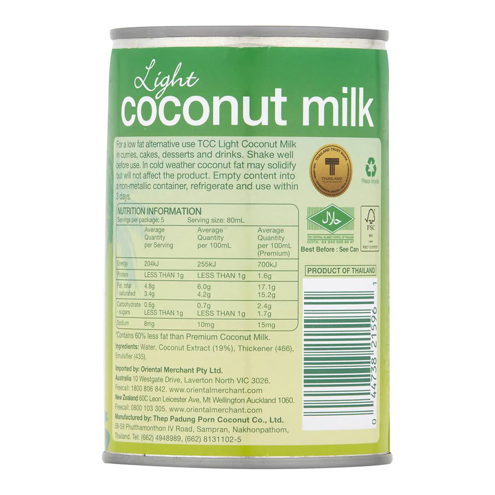 TCC Light Coconut Milk - 400ml - Image 2