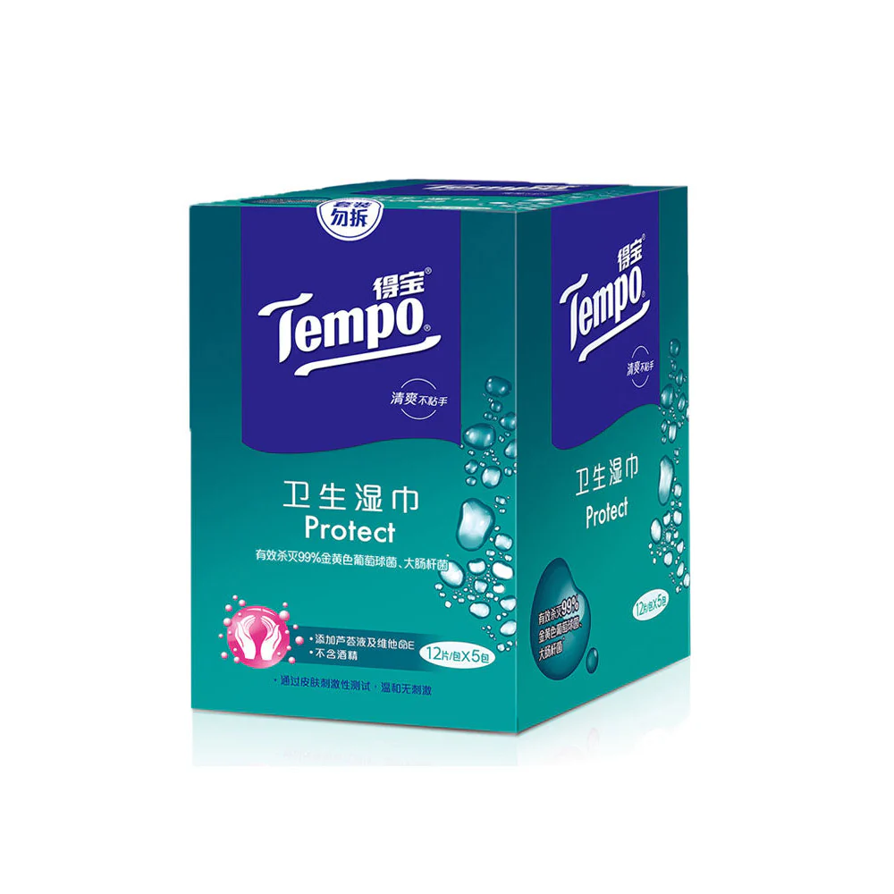 Tempo Antibacterial Wet Wipes - 12 Sheets x 5 Packs - Image 2