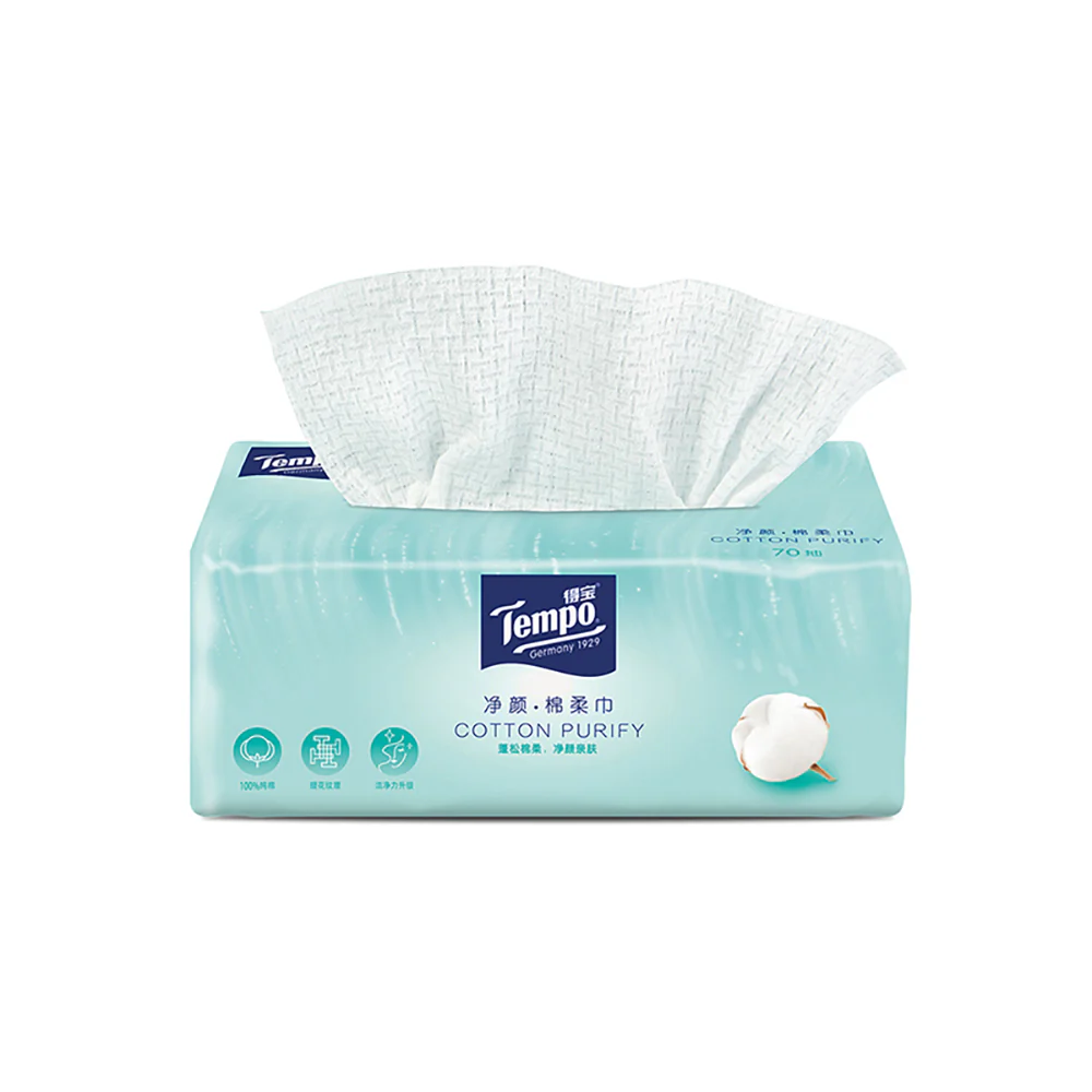 Tempo Gentle Cleansing Cotton Tissues, 70 Sheets per Pack, 3 Packs Included - Image 3