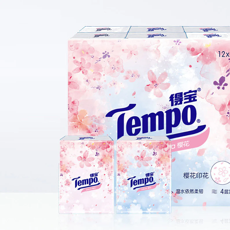 Tempo Mini Handkerchief Tissues with Cherry Blossom Scent - 7 Sheets per Pack, 12 Packs Included - Image 3
