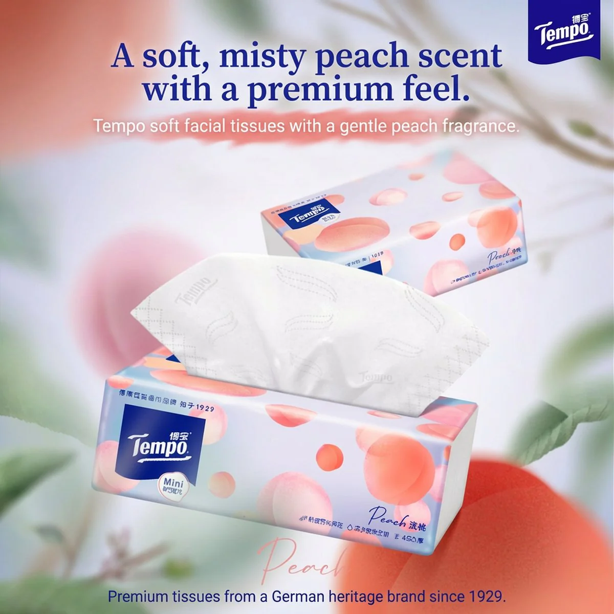 Tempo Peach-Scented 4-Ply Facial Tissues – 80 Sheets per Pack, 18 Packs (Carton) - Image 4