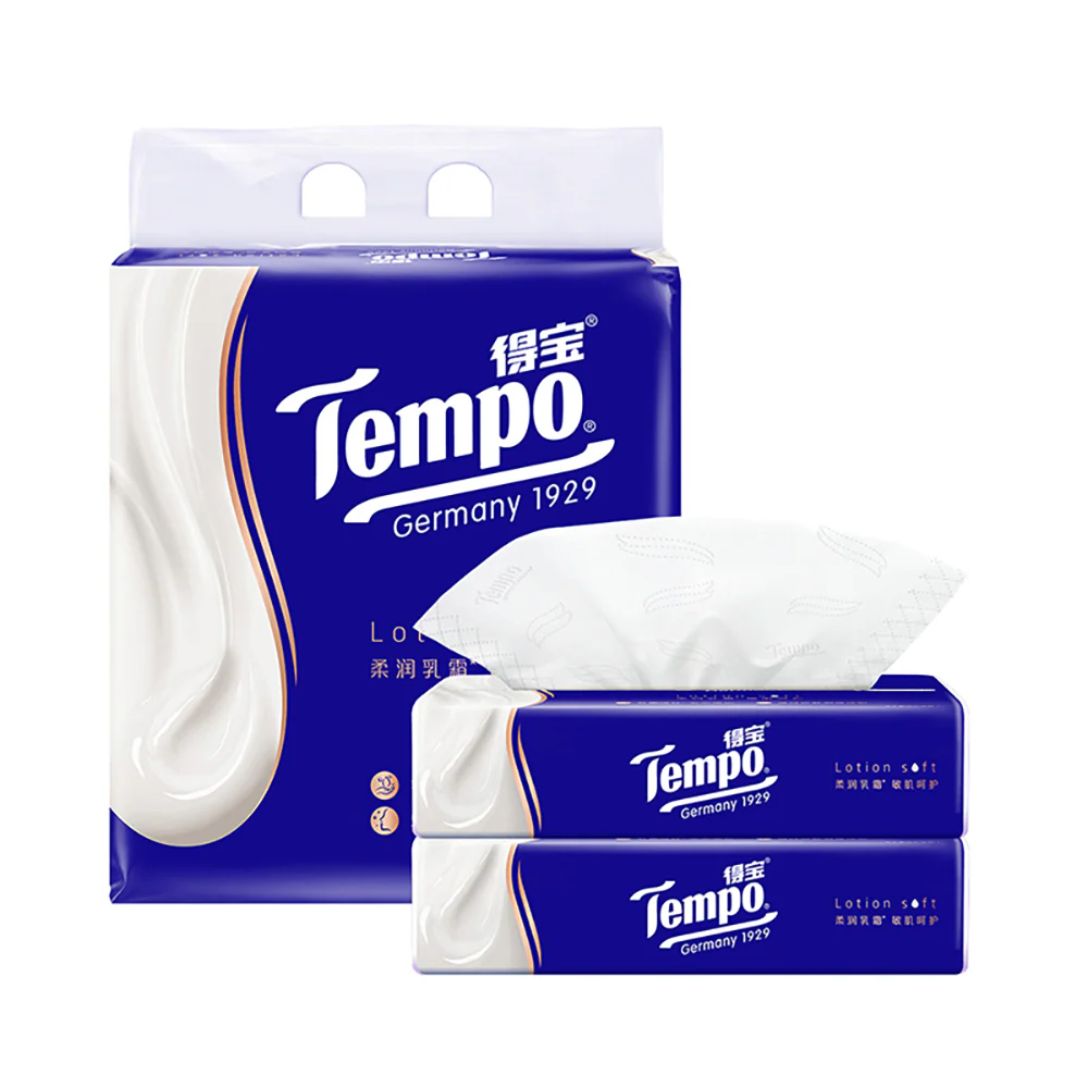 Tempo Pull-Out Creamy Soft Facial Tissues, 70 Sheets per Pack, 4 Packs Included