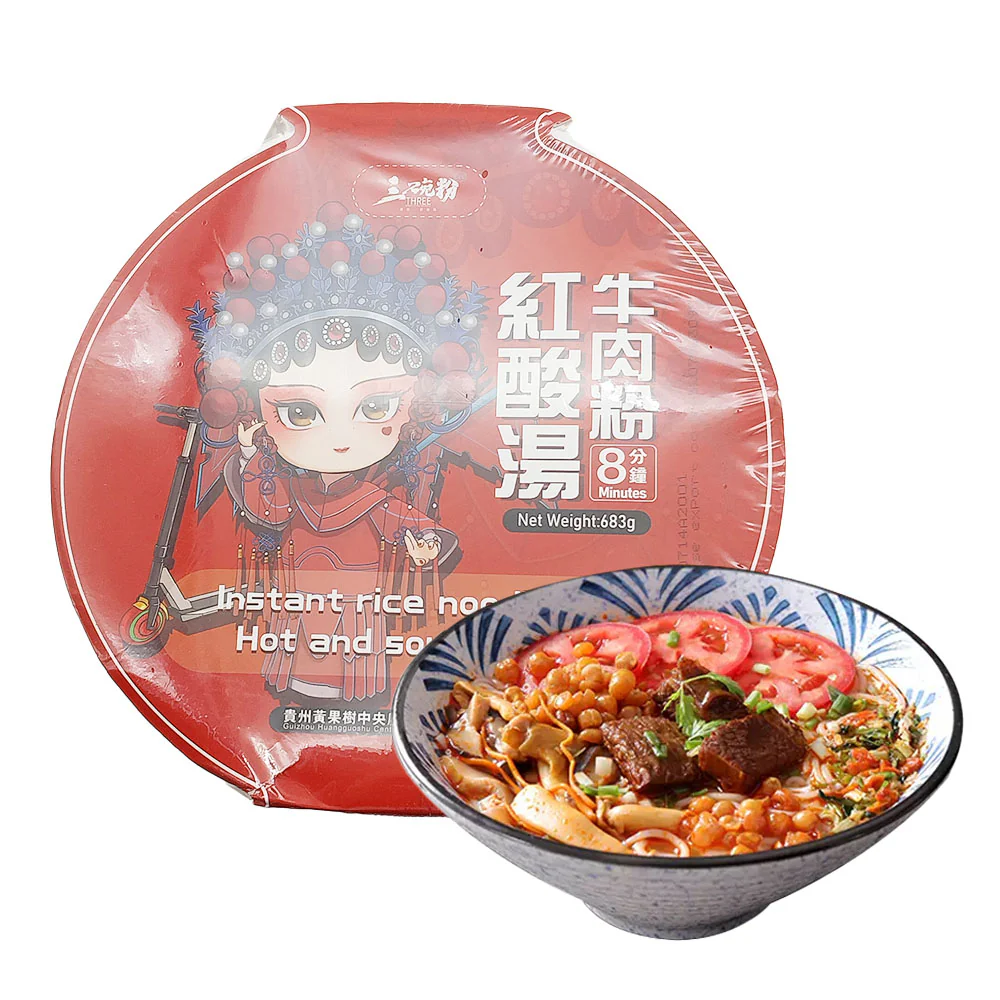Three Bowls Instant Hot and Sour Beef Rice Noodles - 683g