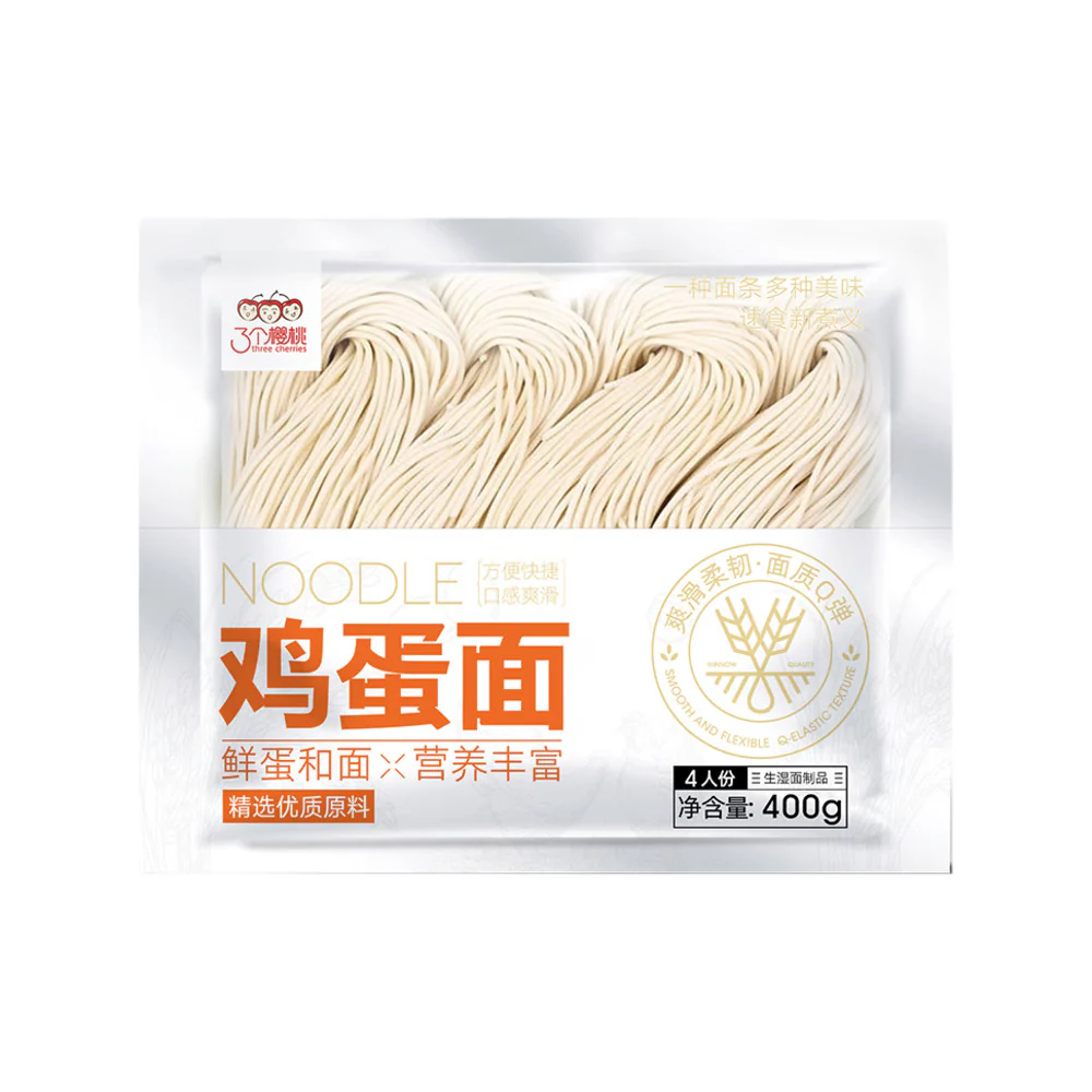 Three Cherries Chinese Egg Noodles 400g – Thin Wheat Noodles Made with Fresh Eggs