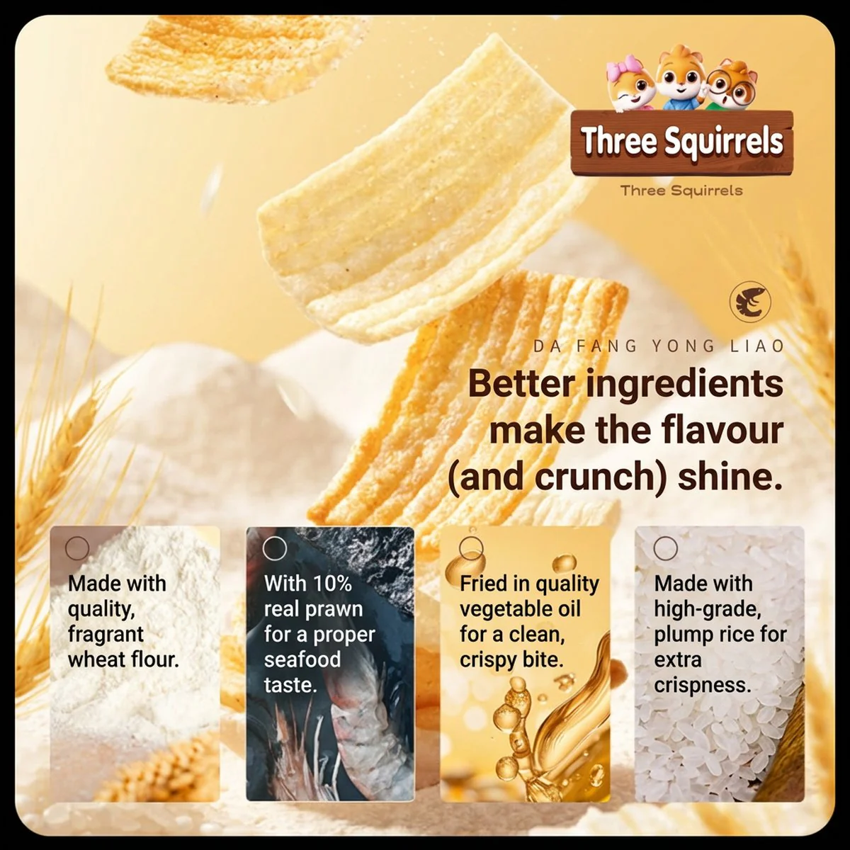 Three Squirrels Crispy Prawn Crackers Original Flavour 200g - Image 2