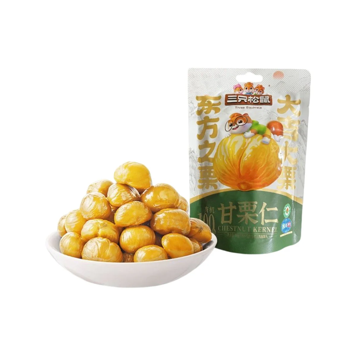 Three Squirrels Organic Peeled Chestnut Kernels 130g – Ready-to-Eat Roasted Chestnuts