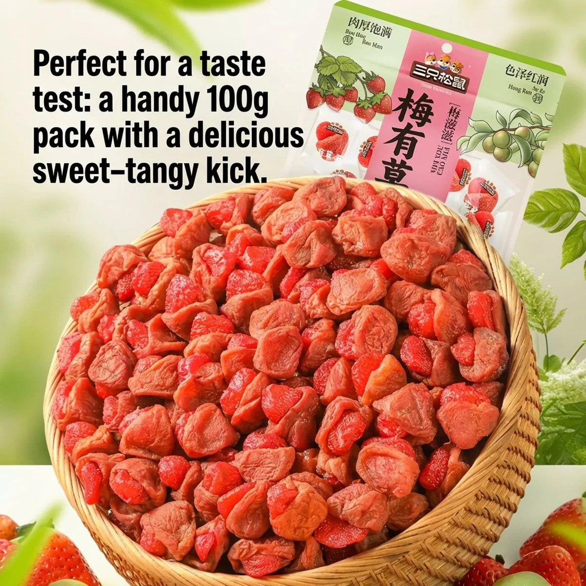 Three Squirrels Plum-Flavoured Dried Strawberries 100g - Image 2