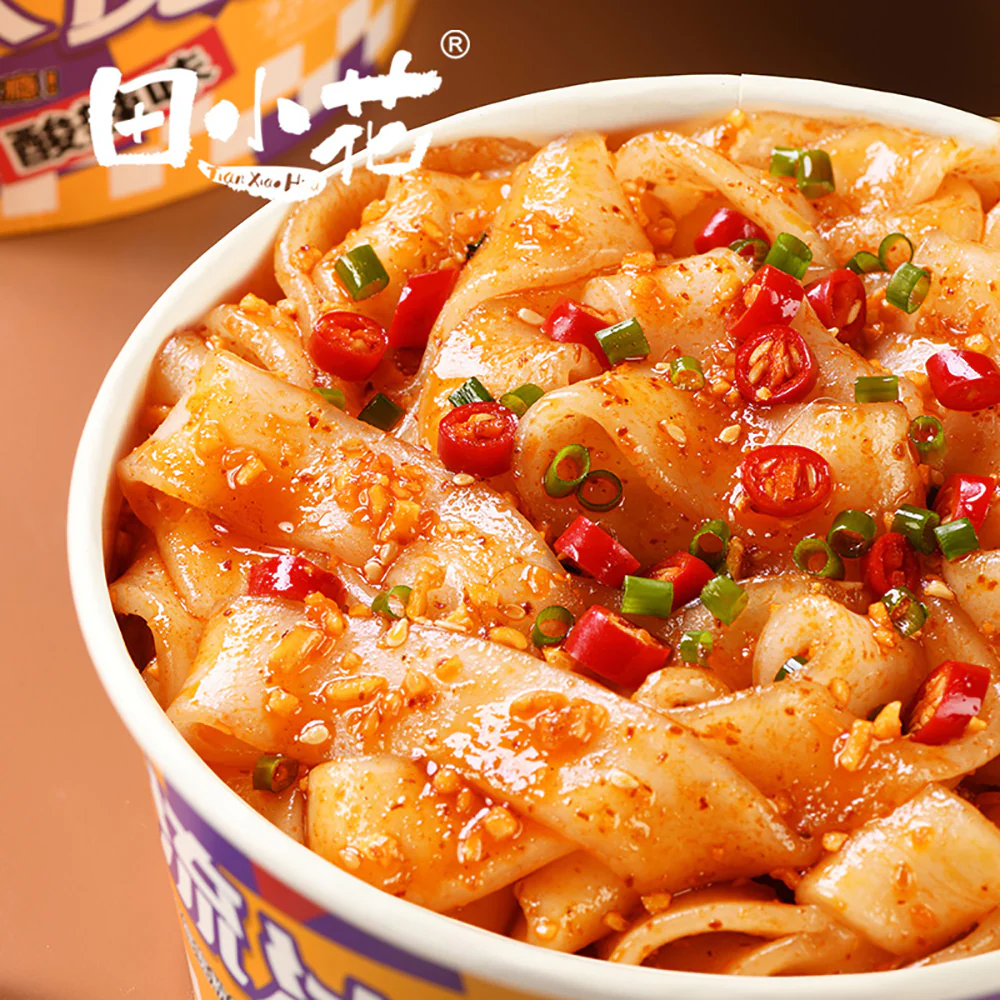 Tian Xiao Hua Zero Fat Spicy Sour Wide Noodles Bowl - 294g - Image 2