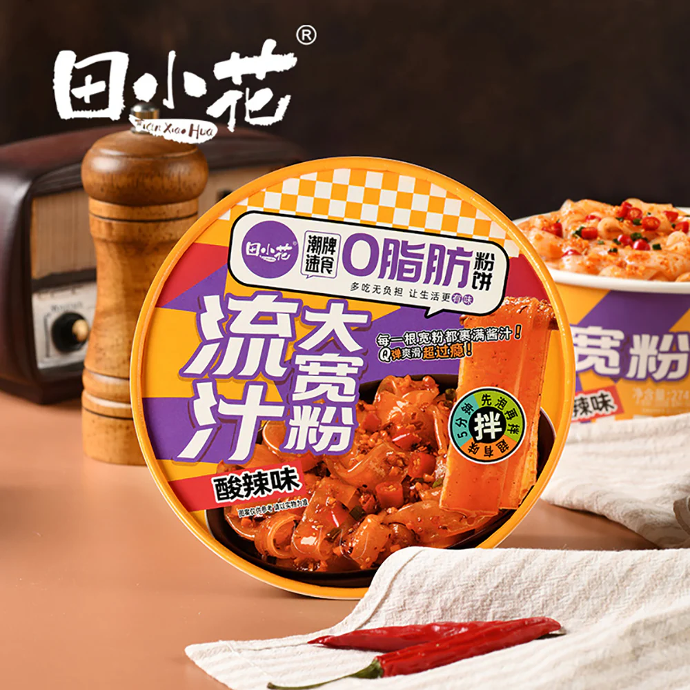 Tian Xiao Hua Zero Fat Spicy Sour Wide Noodles Bowl - 294g - Image 3