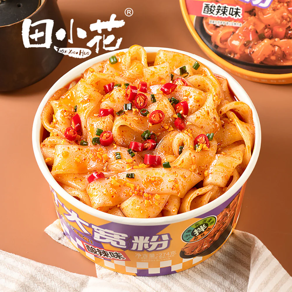 Tian Xiao Hua Zero Fat Spicy Sour Wide Noodles Bowl - 294g - Image 4