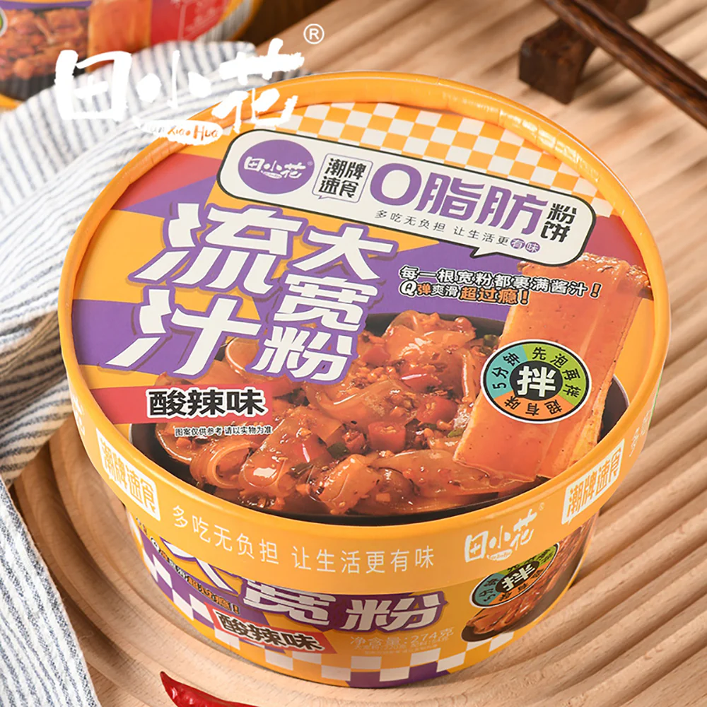 Tian Xiao Hua Zero Fat Spicy Sour Wide Noodles Bowl - 294g - Image 5