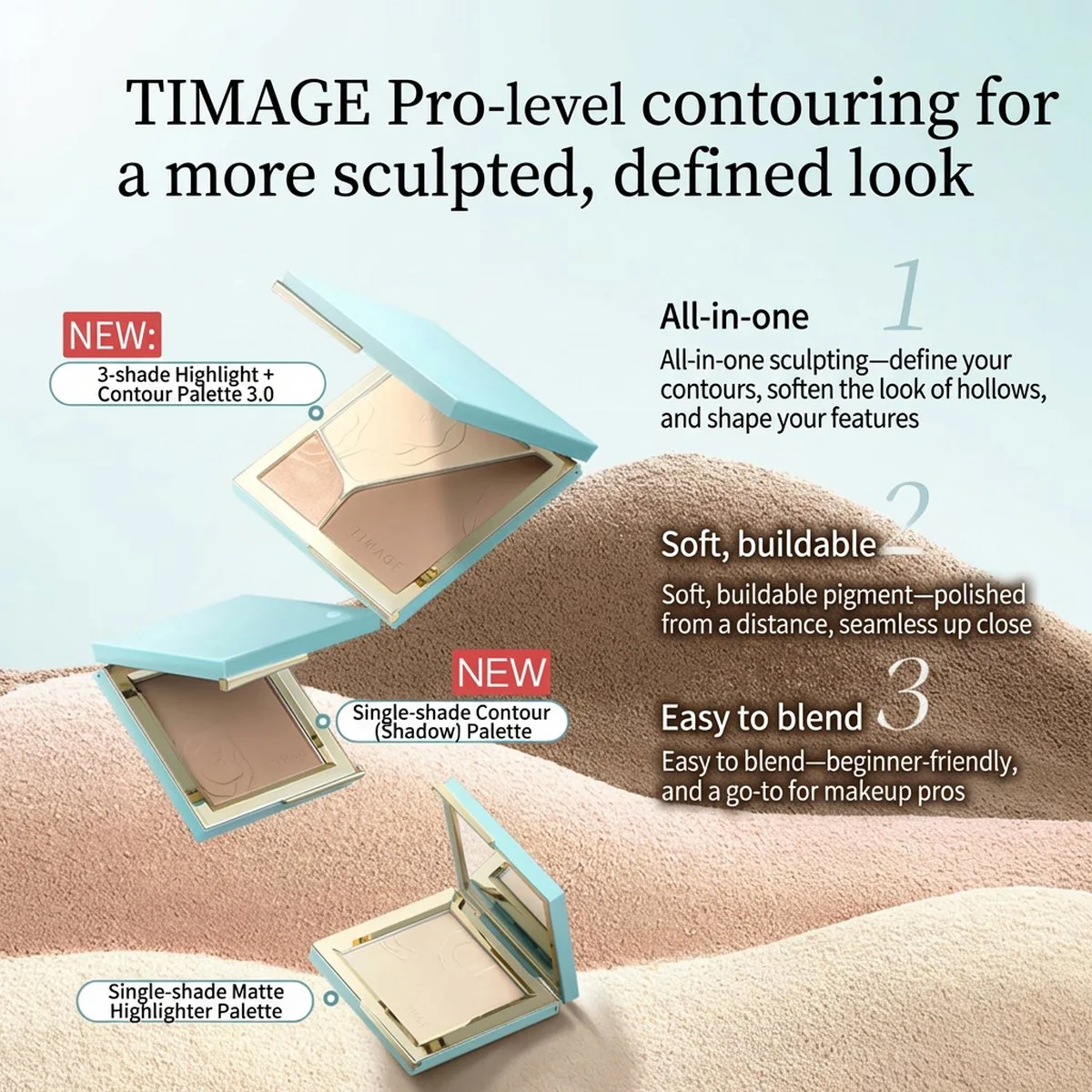 TIMAGE Light & Shadow Contour Palette 3.0 – Shade 02 Yuehuiqing, 17g - Matte Contour, Soft-Focus Setting & Luminous Highlighter Trio - Image 3