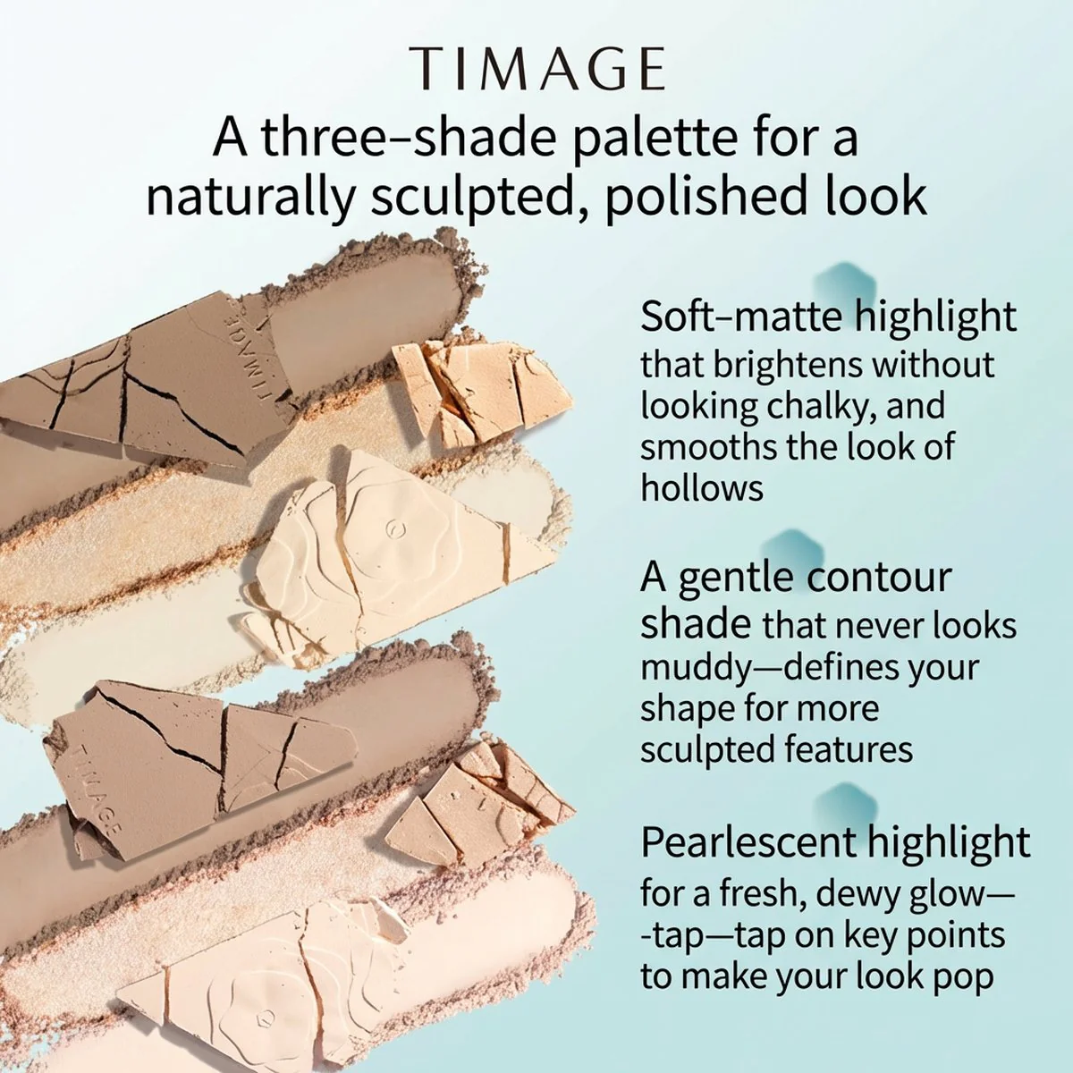 TIMAGE Light & Shadow Contour Palette 3.0 – Shade 02 Yuehuiqing, 17g - Matte Contour, Soft-Focus Setting & Luminous Highlighter Trio - Image 4