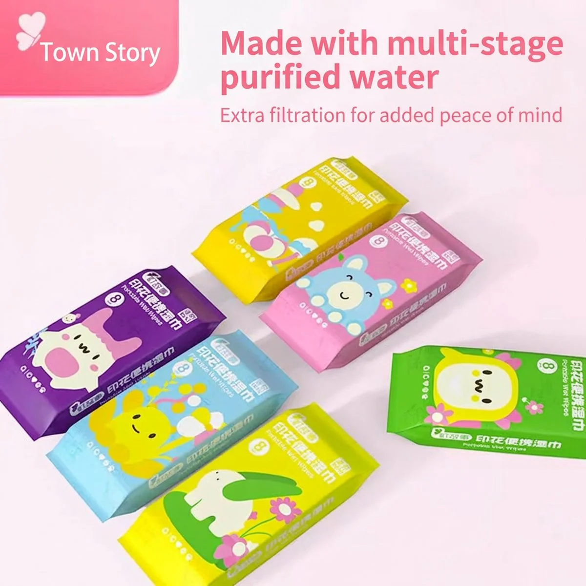 Ting Gushi Soft Printed Hand Wet Wipes, 8 Wipes x 6 Packs - Image 2