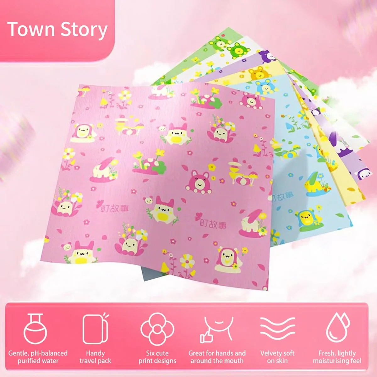 Ting Gushi Soft Printed Hand Wet Wipes, 8 Wipes x 6 Packs - Image 3