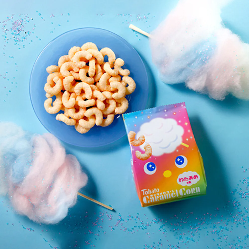 Tohato Caramel Corn Cotton Candy Flavour – Light & Crunchy Japanese Corn Puffs 62g - Image 2