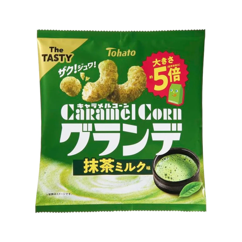 Tohato Caramel Corn Grande – Matcha Milk Flavour 55g - Japanese Puff Corn Snack