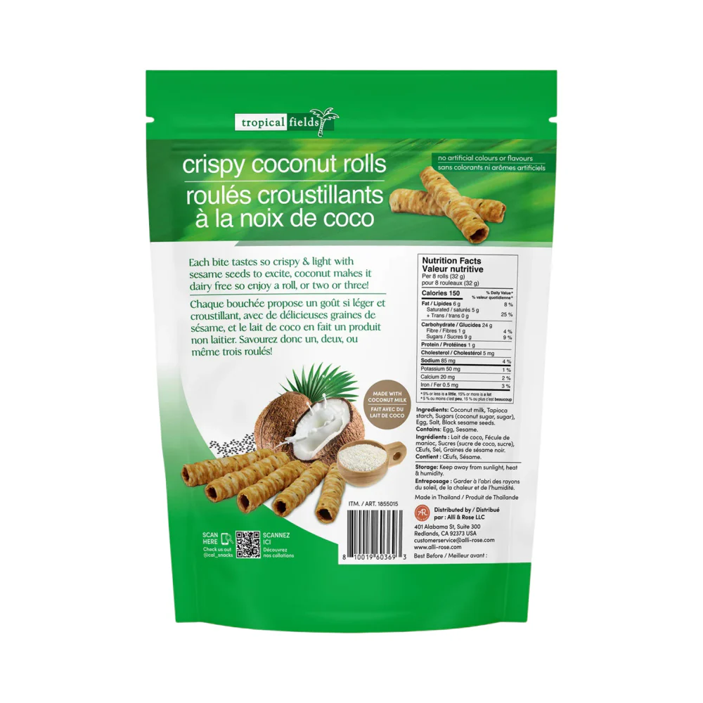 Tropical Fields Crispy Coconut Rolls with Sesame Seeds 400g – Coconut Milk Wafer Rolls - Image 2