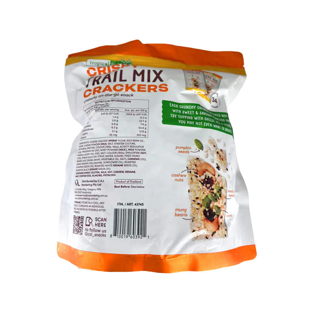 Tropical Fields Crispy Trail Mix Crackers – Baked Nut & Seed Snack, 34 Individual Packs, 394g - Image 2