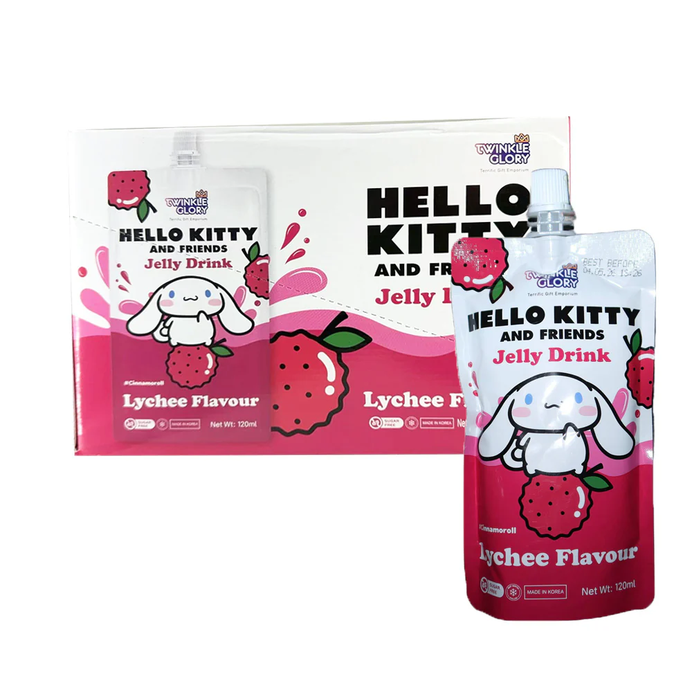 Twinkle Glory Hello Kitty & Friends Sugar-Free Lychee Jelly Drink – 120ml × 10 Pouches