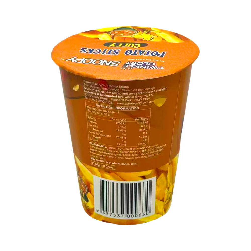 Twinkle Glory Snoopy Curry Flavoured Potato Sticks Cup 50g - Image 2