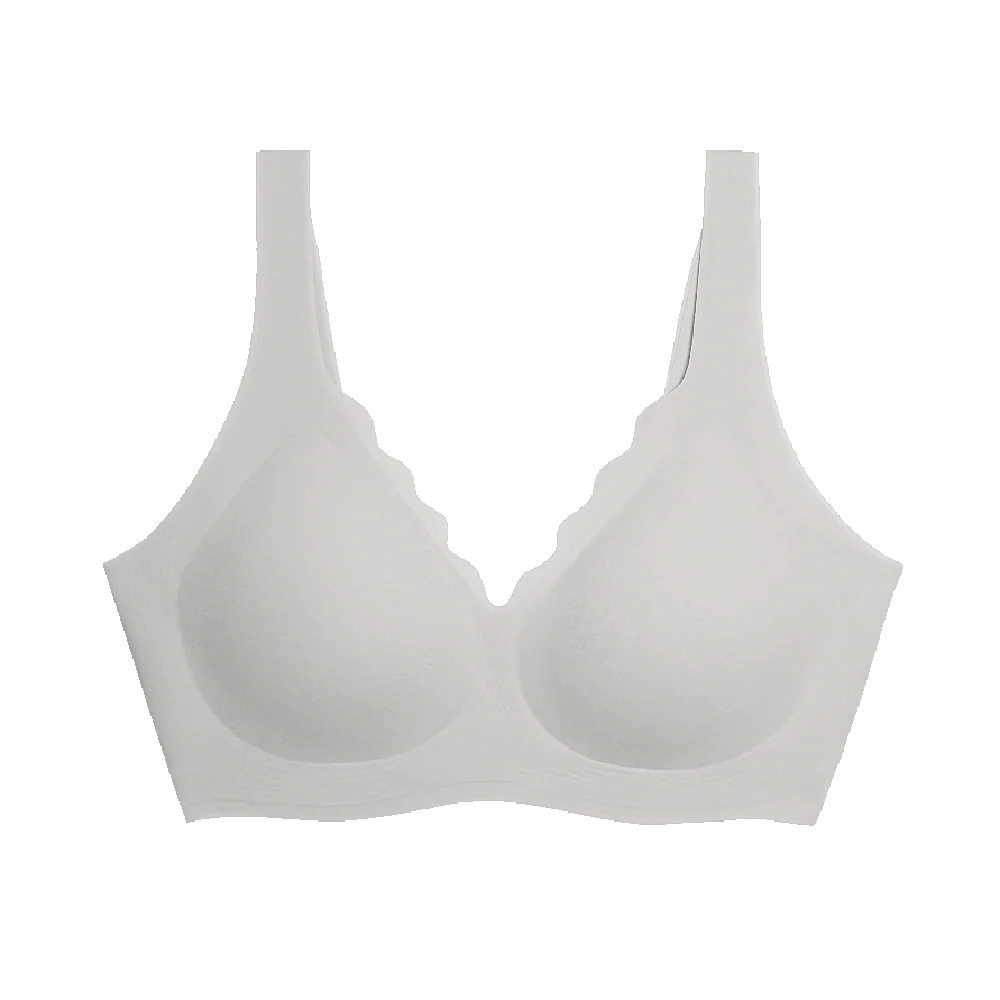 Ubras Seamless Deep V Scallop Edge Bra - Coconut Gray - Image 3