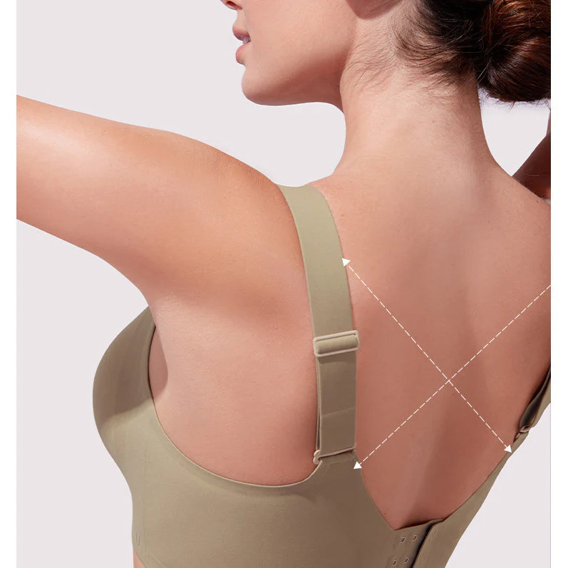 Ubras Wide Shoulder Strap V-Neck Large Cup Bra with Back Hook - Black, Size L - Image 2