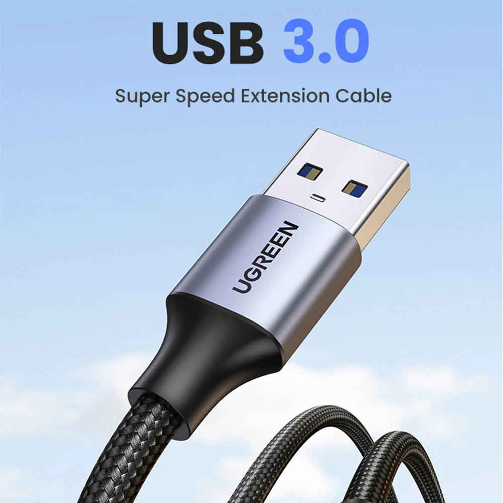 Ugreen USB 3.0 A Male to A Female Aluminum Extension Cable 1m - Black - Image 5