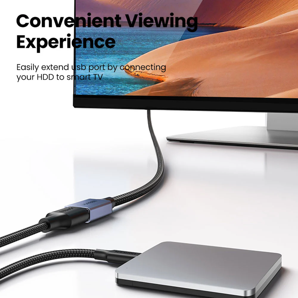 UGREEN USB 3.0 A Male to A Female Aluminum Extension Cable - 2m Black - Image 2