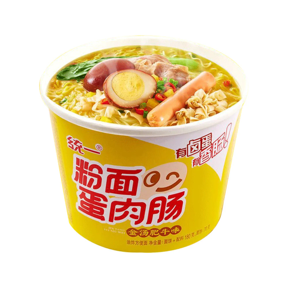 Uni-President Egg & Sausage Cup Noodles – Golden Beef Broth Flavor 180g - Instant Cup Noodles