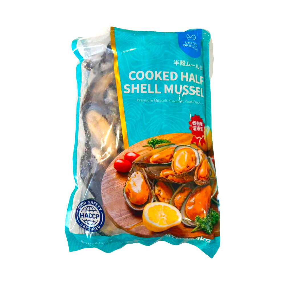 United Oriental Frozen Cooked Half Shell Mussels 1kg