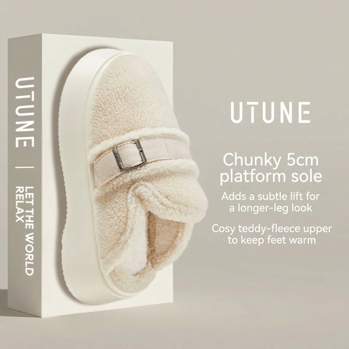 UTUNE Cotton Mule Slippers - Cream White, Size 38-39