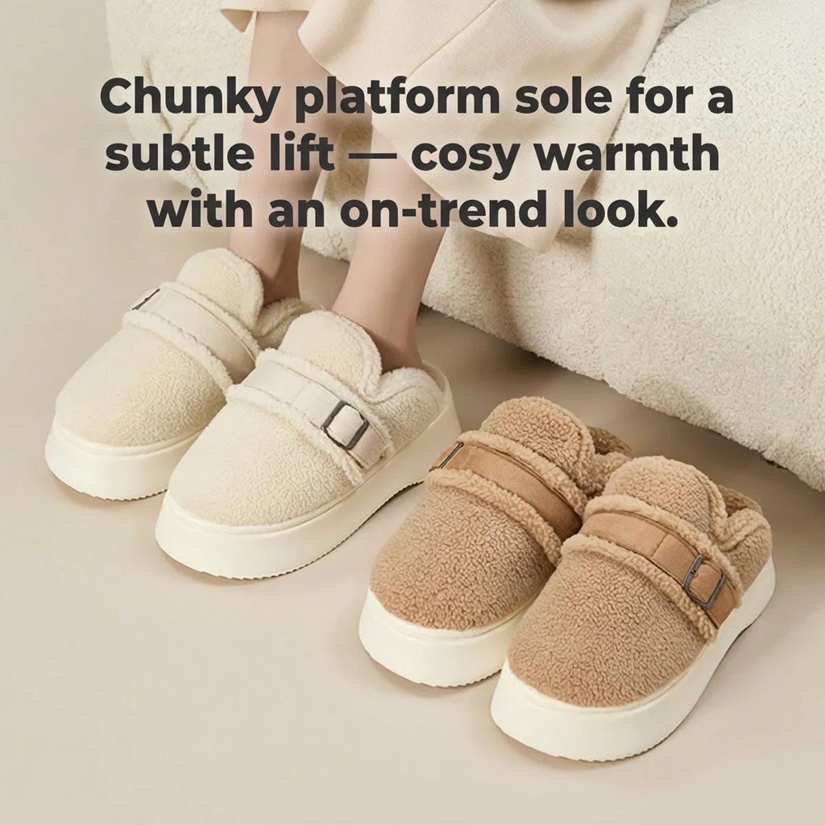 UTUNE Cotton Mule Slippers - Cream White, Size 38-39 - Image 5