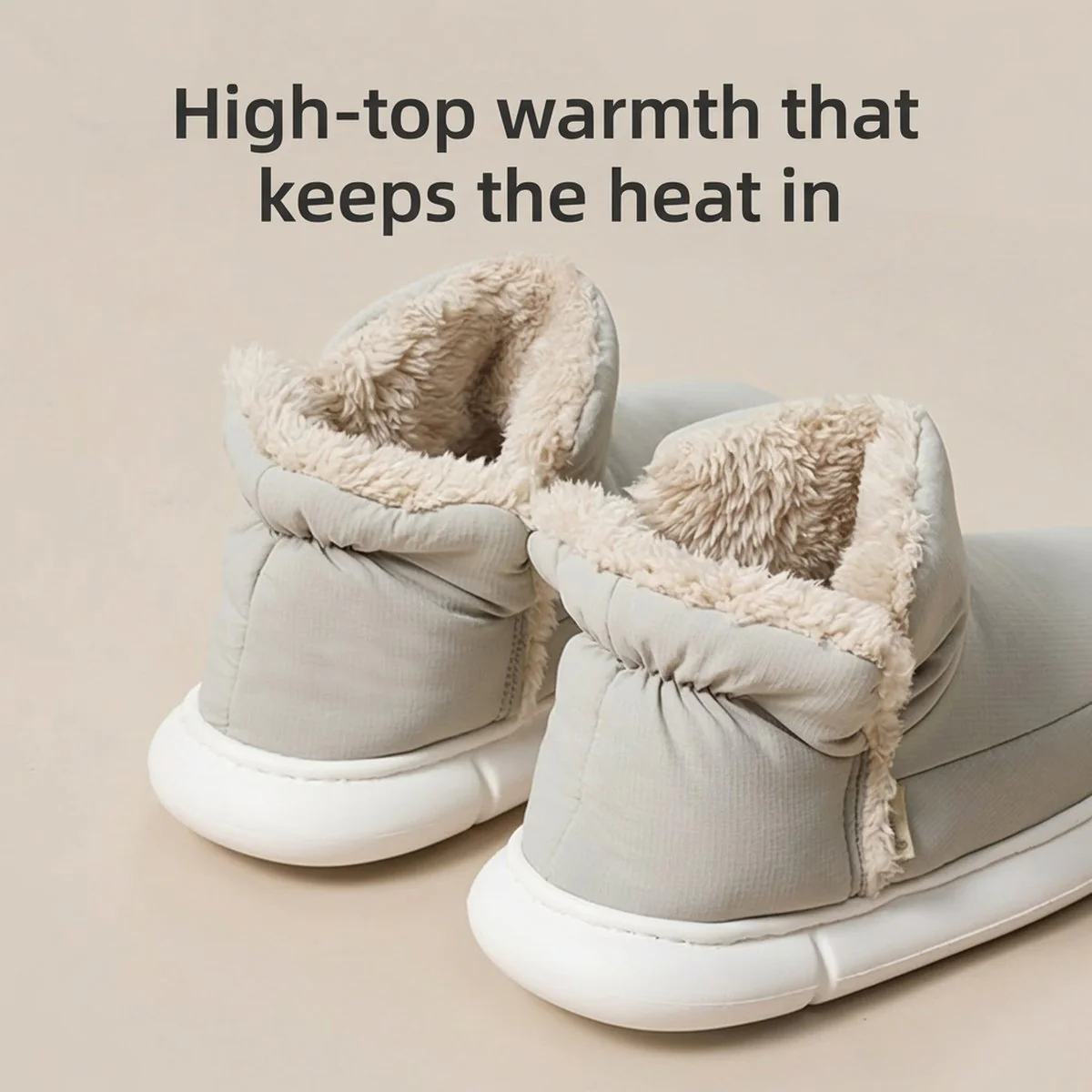 UTUNE High-Top Plush Cotton Slippers - Off-White, Size 37-38 - Image 4
