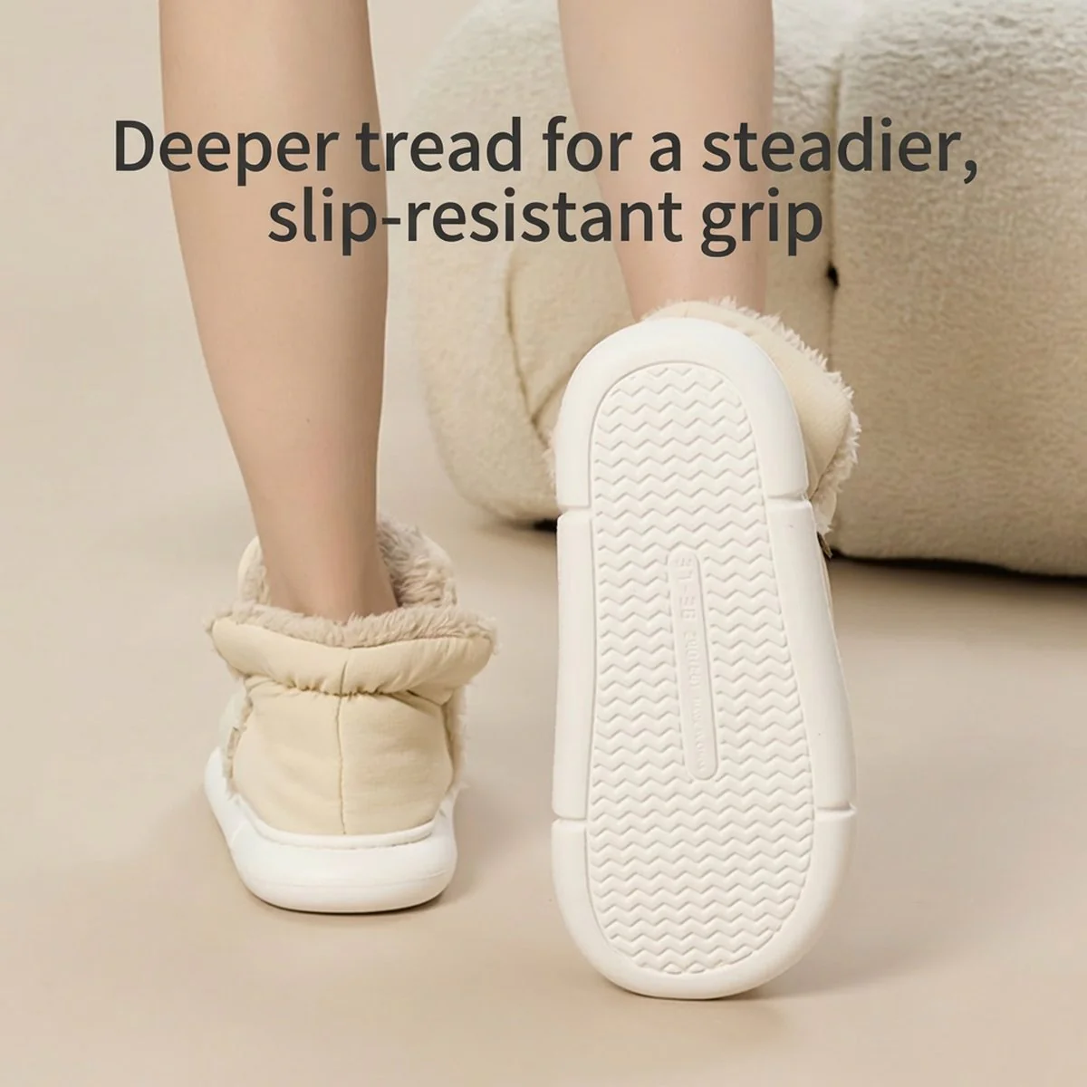 UTUNE High-Top Plush Cotton Slippers - Off-White, Size 37-38 - Image 5