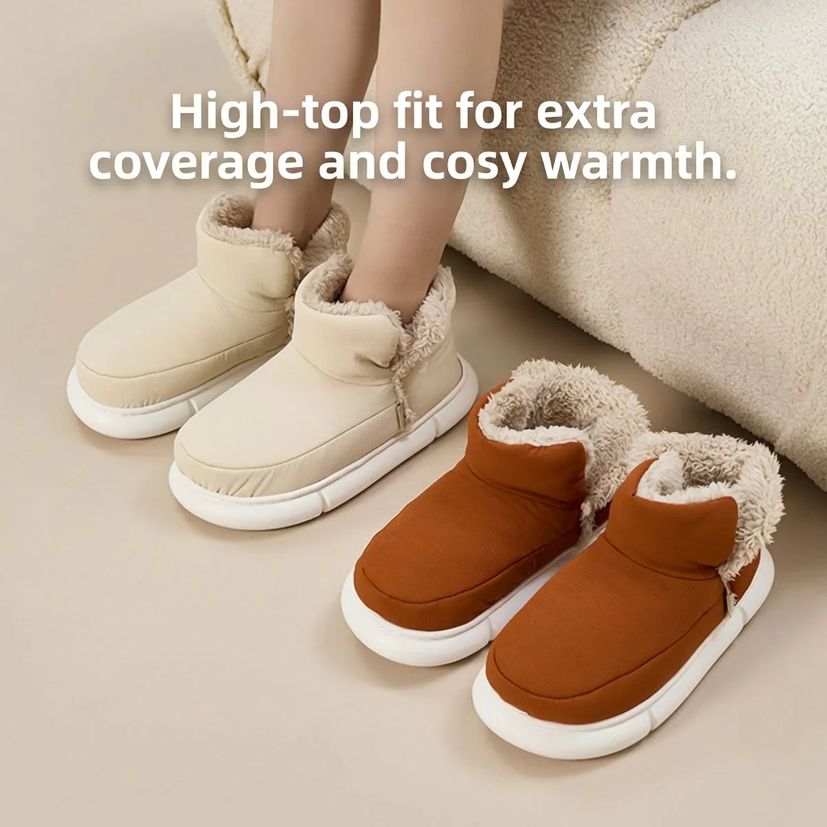 UTUNE High-Top Warm Cotton Slippers - Meteorite Gray, Sizes 44-45 - Image 3