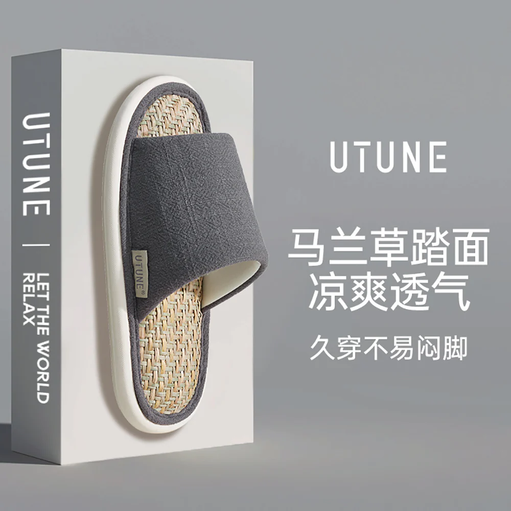 UTUNE Men's Open-Toe Linen Slippers - Dark Gray, Size 42-43 - Image 3