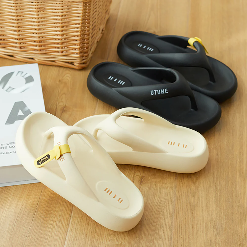 UTUNE Thick-Soled Height-Increasing Flip Flops - Obsidian Black, Size 41-42 - Image 3