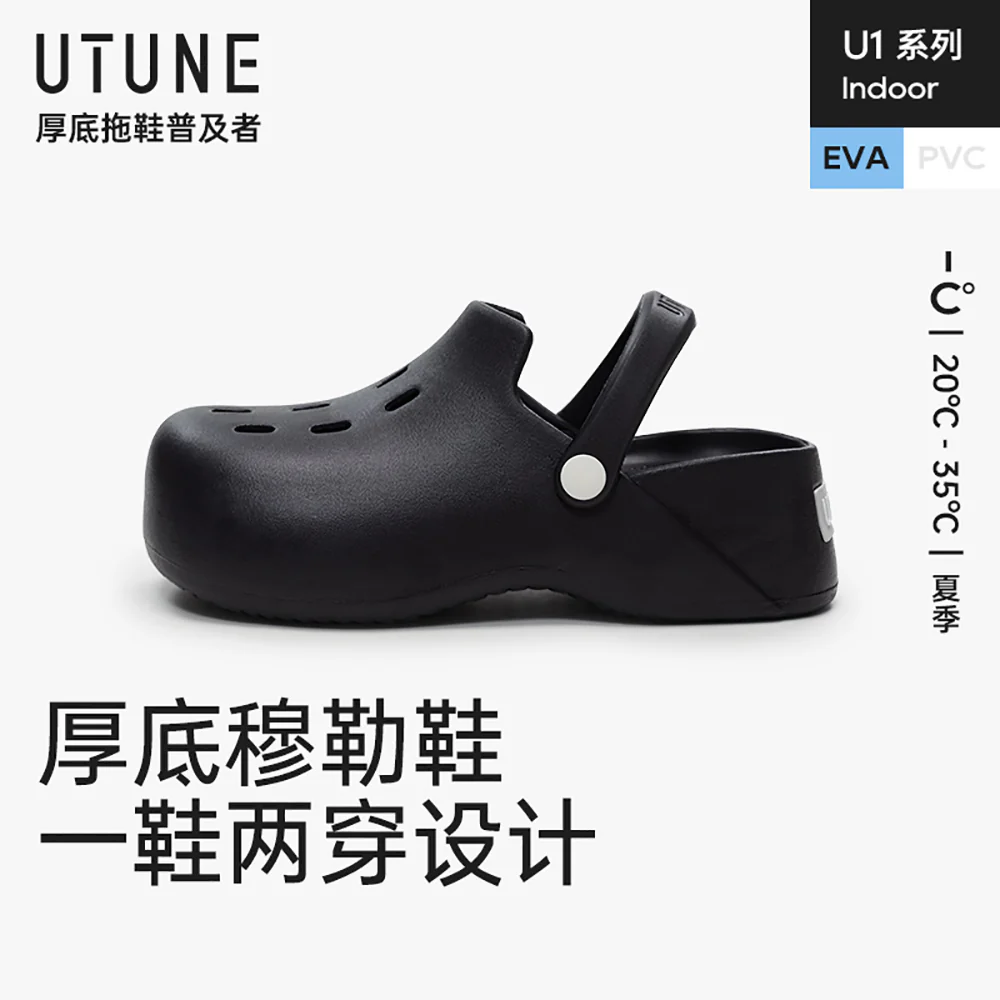 UTUNE Thick-Soled Two-Way Mules - Obsidian Black, Size 37-38 - Image 3