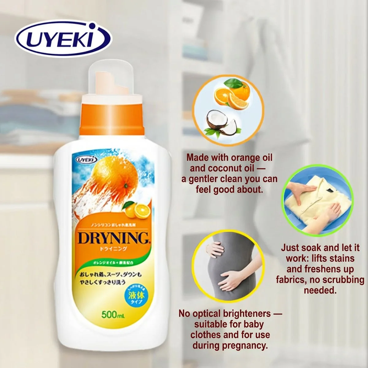 UYEKI Dryning Orange Oil Laundry Detergent (Soak Formula) 500ml – Gentle for Delicates & Down - Image 2