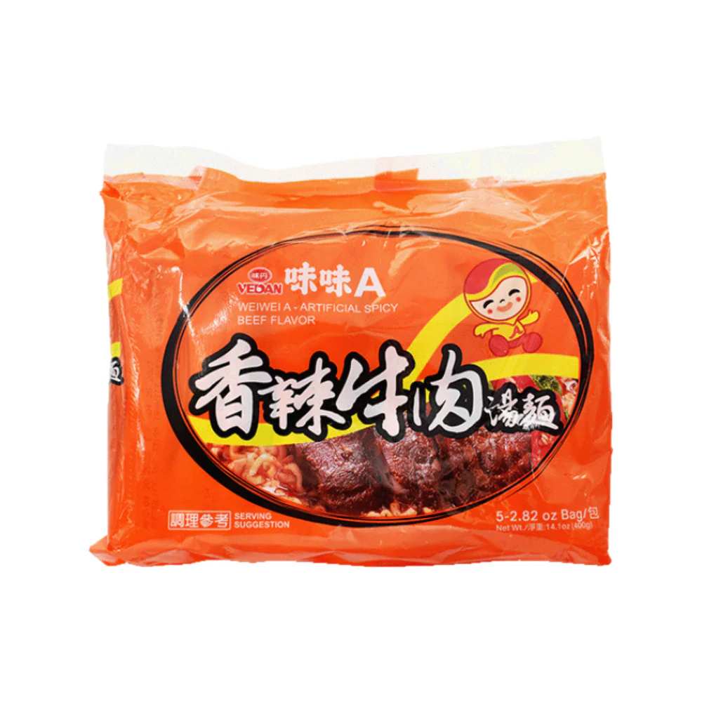 Vedan Wei Wei Instant Noodles Spicy Beef Flavor - 5 Pack, 80g Each
