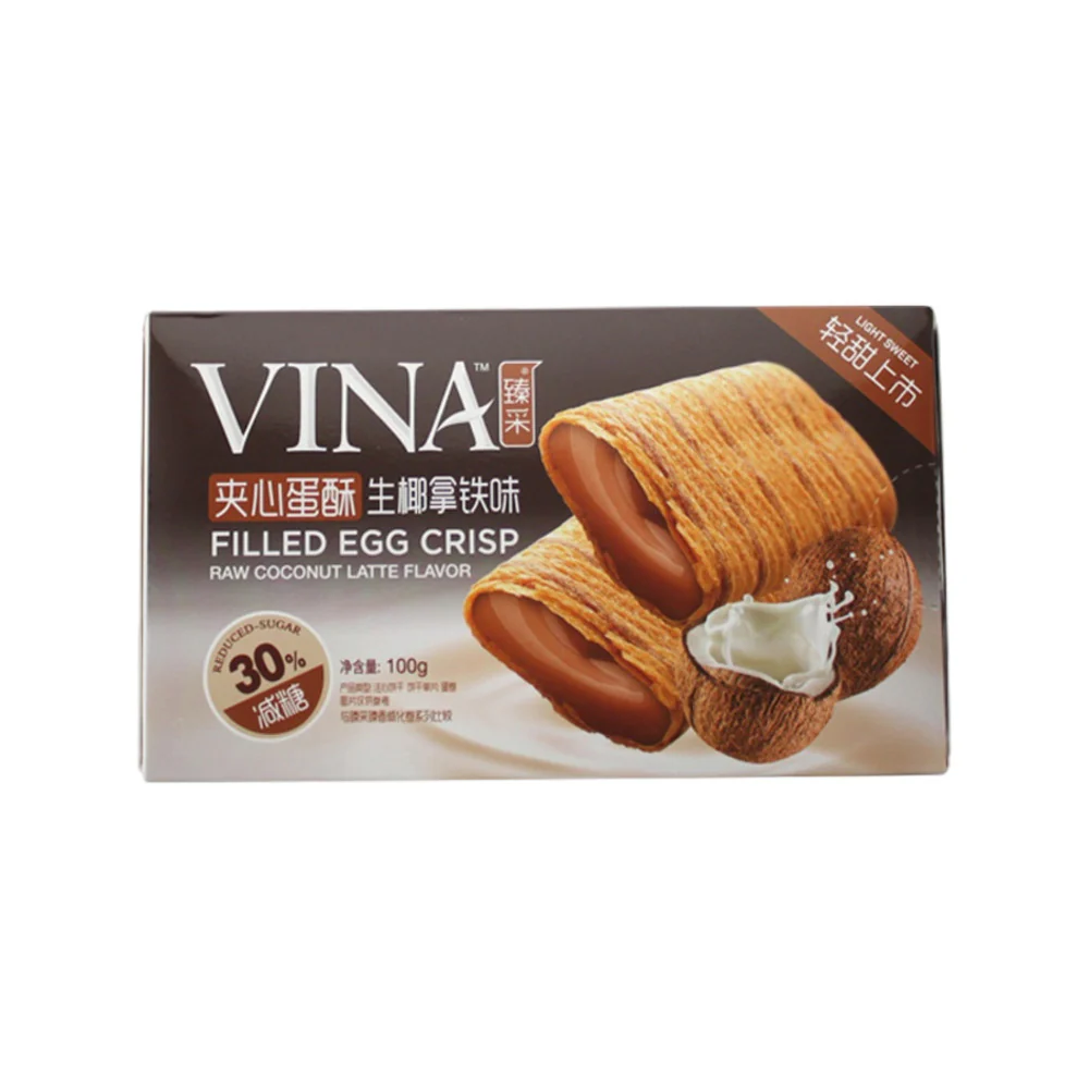 Vina Filled Egg Crisp Raw Coconut Latte Flavor - 100g
