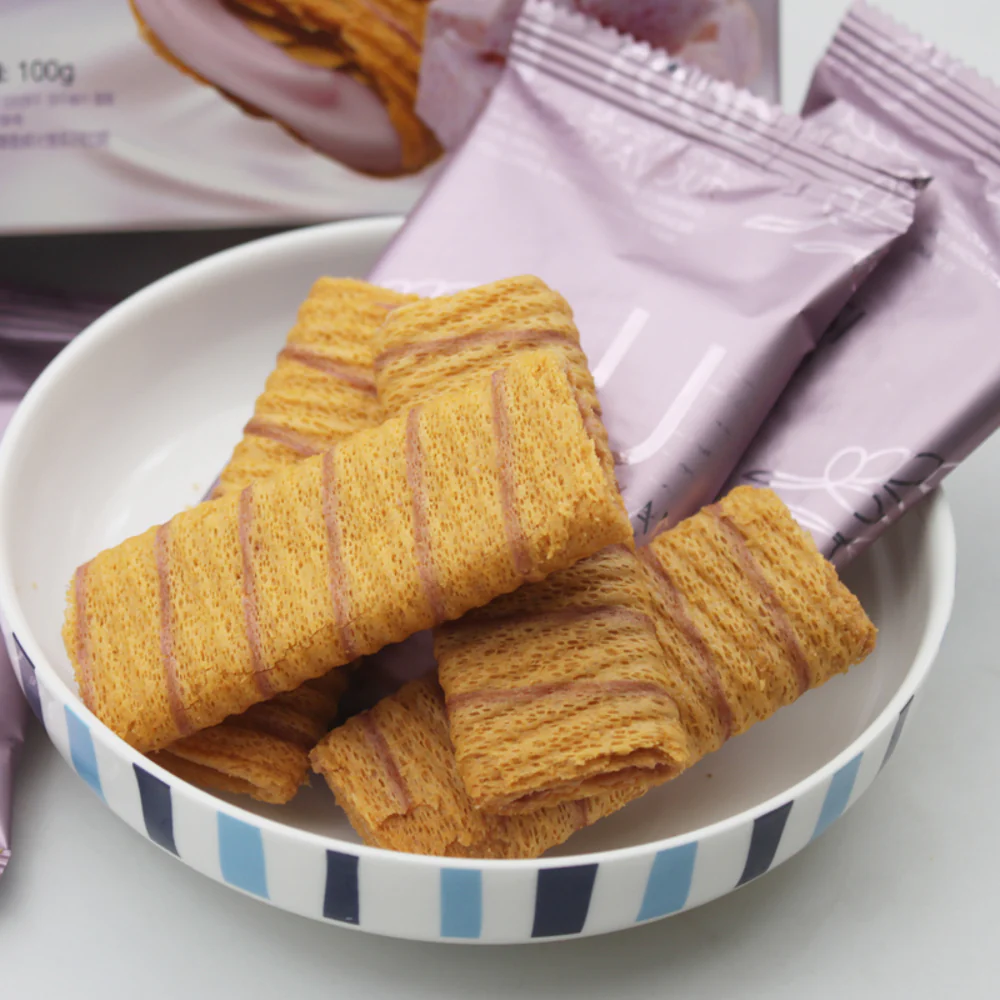 Vina Filled Egg Crisp Taro Milk Flavor - 100g - Image 2